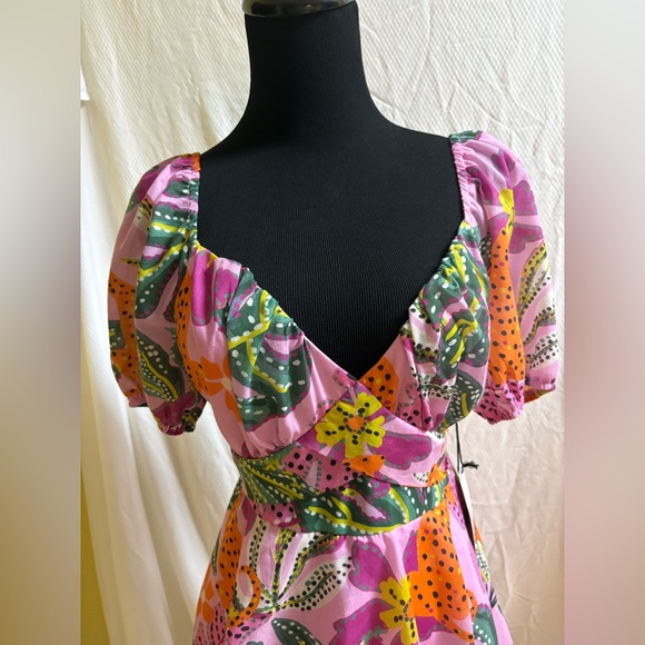 Crystal Sky Juniors’ Puff-Sleeve Tie-Back Jungle Print Dress Large NWT’s - Picture 3 of 14